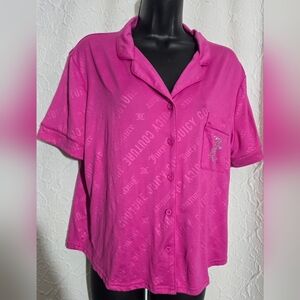 Juicy Couture Button Front Pink Pajama Top, Silver Studded - Size L